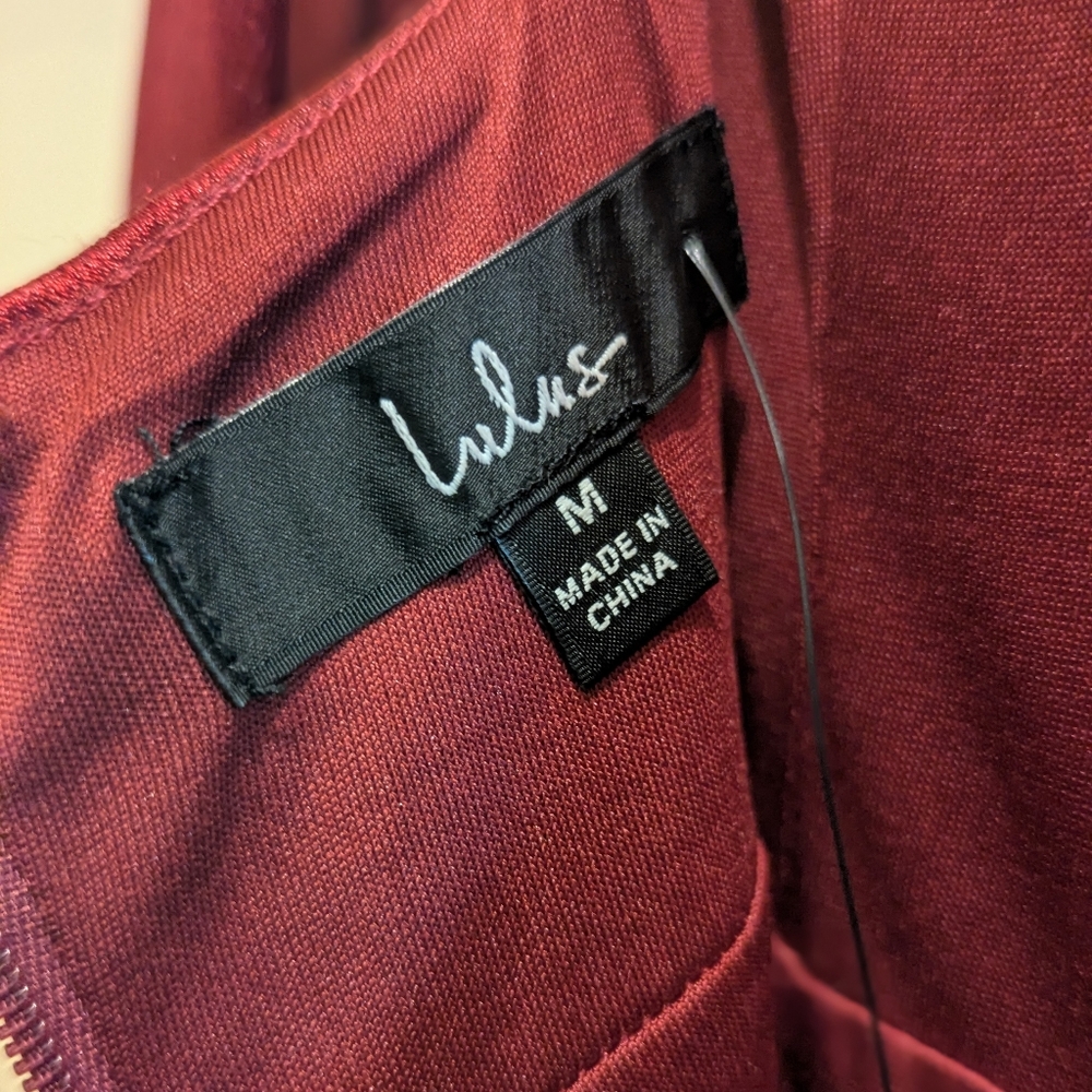 Lulu's Forever Special Burgundy Satin Sleeveless Tie-Back V-neck Maxi Dress- M - Picture 13 of 14